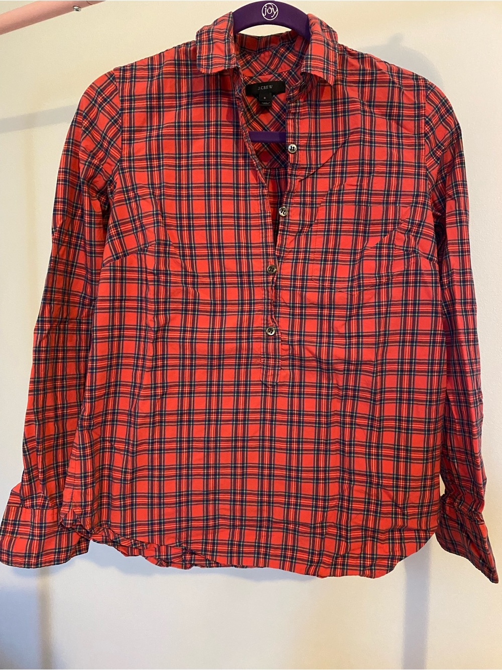 JCrew Red Tartan Plaid Popover Shirt